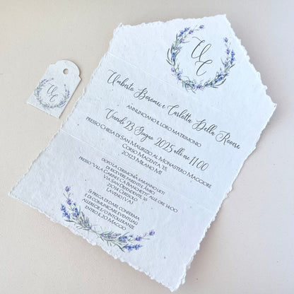 Invito Matrimonio in Carta Piantabile – Stile Rustico Elegante – Personalizzato con Nomi, Testo e Grafica – Carta Riciclata Artigianale