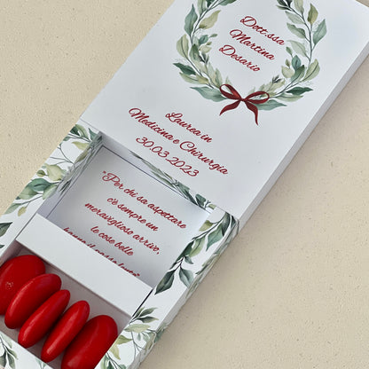Scatolina Porta confetti Laurea Personalizzata a Cassetto • Corona d’Alloro • Due Scomparti • Bomboniera Elegante • Made in Italy