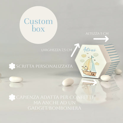 Scatolina porta confetti barca a vela | Bomboniera nascita bimbo personalizzata orsetto azzurro | Favor box handmade in Italy