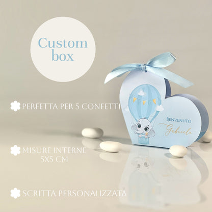 Scatolina porta confetti azzurra con fiocco | Bomboniera nascita o battesimo bimbo personalizzata | Favor box handmade in Italy