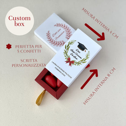 Scatolina Porta Confetti Laurea Personalizzata con Alloro | Bomboniera Laurea Elegante | Box per 5 Confetti | Grafica Dottoressa/Laureando
