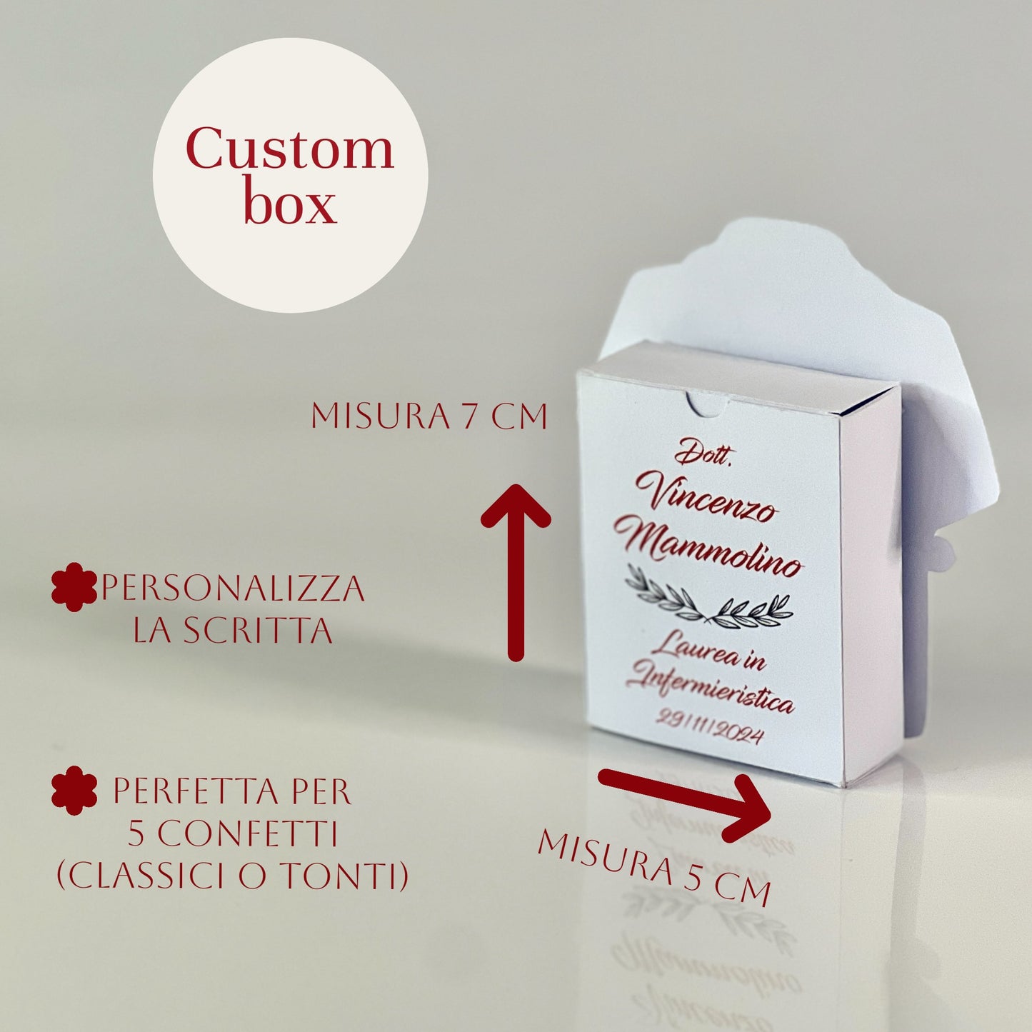 Scatolina Porta Confetti Laurea Infermieristica / Medicina | Bomboniera Laurea Personalizzata con Nome e Corso | 5 Confetti | Made in Italy