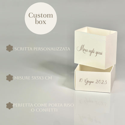 Scatolina Porta Riso/Confetti Avorio Martellato – Personalizzata con Nome & Data – Elegante per Matrimonio