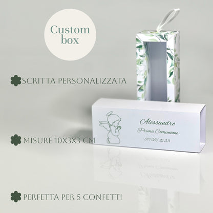 Scatolina Porta Confetti Comunione Personalizzata – Box con Angioletto – Grafica Verde – Bomboniera Bambino