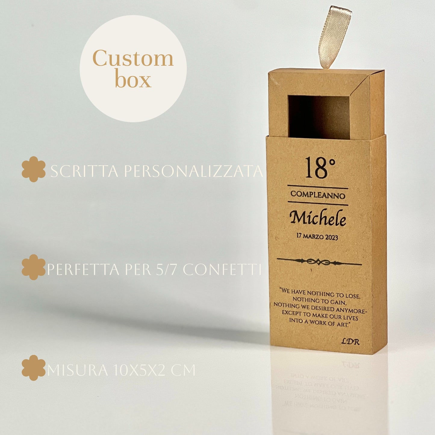 Scatolina a Cassetto Kraft – Personalizzata per Compleanni, 18esimi, Anniversari ed Eventi – Bomboniera Compreanno