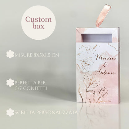 Scatolina Rosa Acquerello Elegante –  Bomboniera Personalizzata – Perfetta per 5/7 Confetti – Matrimonio / Evento
