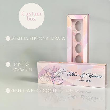 Scatolina Elegante Effetto Pelle – 5 Confetti Tondi – Personalizzata per Matrimonio / Evento - Bomboniera Matrimonio - Carta rilegatura
