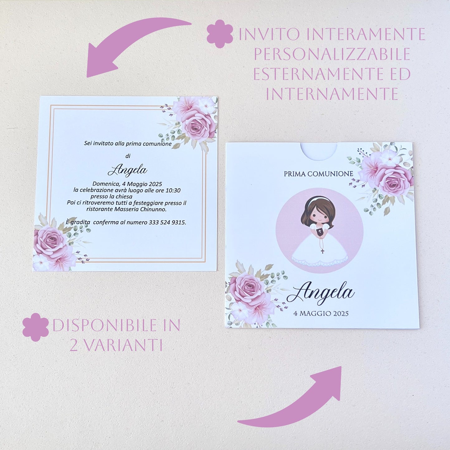 Inviti comunione personalizzati | Partecipazioni prima comunione bambino o bambina | Handmade invitations made in Italy