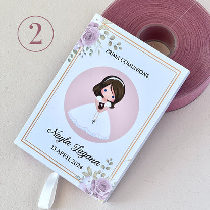 Scatolina Prima Comunione – 4 Grafiche Bimba/Bimbo Personalizzata | Perfetta per 10/15 Confetti o Gadget | Bomboniera Con Immagine Bimbi
