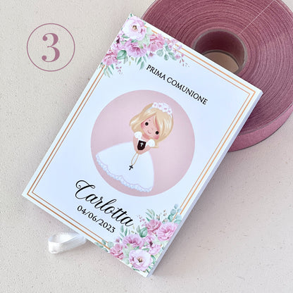 Scatolina Prima Comunione – 4 Grafiche Bimba/Bimbo Personalizzata | Perfetta per 10/15 Confetti o Gadget | Bomboniera Con Immagine Bimbi