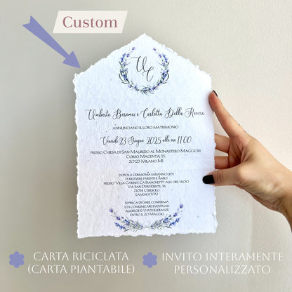 Invito Matrimonio in Carta Piantabile – Stile Rustico Elegante – Personalizzato con Nomi, Testo e Grafica – Carta Riciclata Artigianale