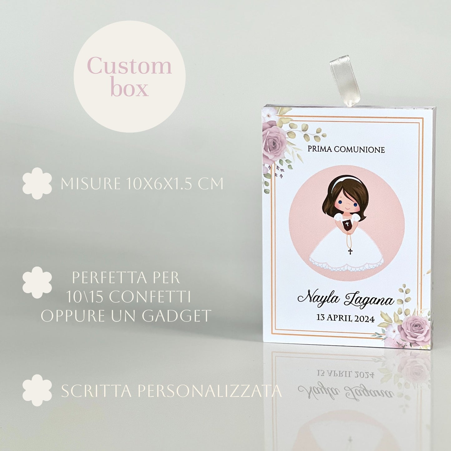 Scatolina Prima Comunione – 4 Grafiche Bimba/Bimbo Personalizzata | Perfetta per 10/15 Confetti o Gadget | Bomboniera Con Immagine Bimbi