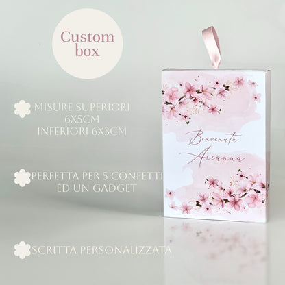 Scatoline porta confetti nascita bimba | Bomboniere rosa personalizzate con fiori o bimba | Baby girl favor box handmade in Italy