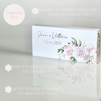 Scatola Matrimonio Deluxe – 15×2×2 cm Con Frase Interna Personalizzata | Perfetta per Confetti + Gadget | Bomboniera Floreale Elegante