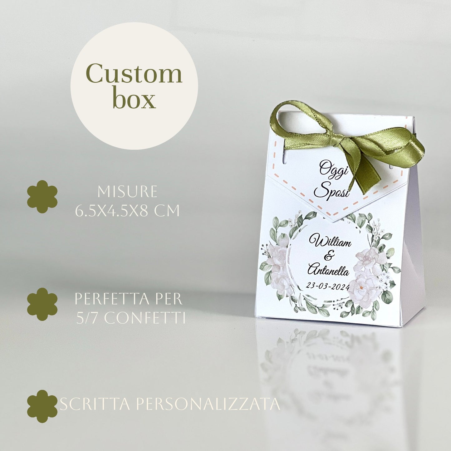 Scatolina Bag Matrimonio – Con Fiocco | 2 Grafiche Disponibili (Rosa & Salvia) | Perfetta per 5/7 Confetti - Bomboniera Matrimonio