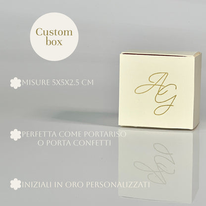 Scatolina Porta Riso/Confetti – 5×5×2.5 cm - Iniziali Oro Personalizzate | Minimal Chic Matrimonio