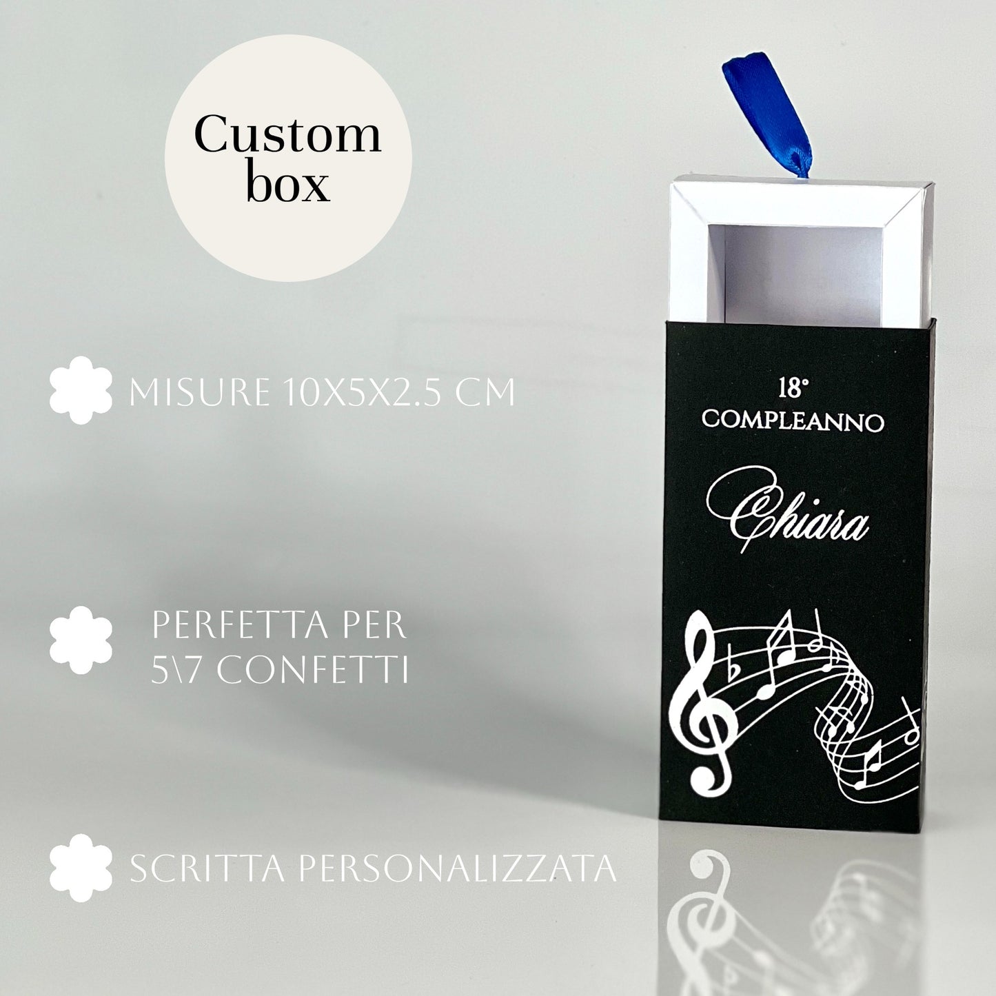 Scatolina Porta confetti per Compleanno 18 Anni - Musica - Note - Pentagramma -  Bianco e Nero, Bomboniera Musicale
