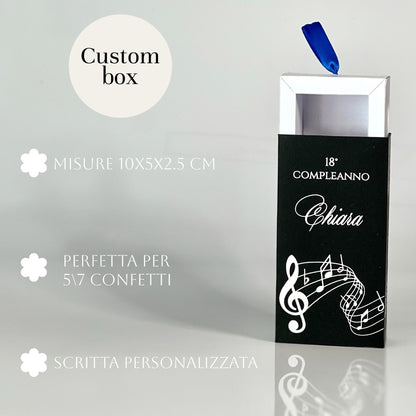 Scatolina Porta confetti per Compleanno 18 Anni - Musica - Note - Pentagramma -  Bianco e Nero, Bomboniera Musicale