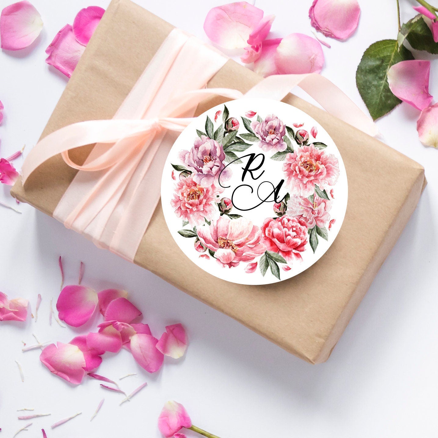 Personalized Wedding Sticker with Initials, Custom Wedding Labels, Thank You for Celebrating With Us, Floral Wedding Sticker