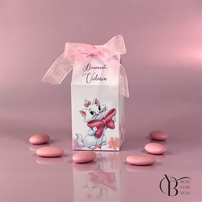 Scatolina porta confetti gattina rosa | Bomboniera nascita o battesimo bimba personalizzata | Favor box handmade in Italy