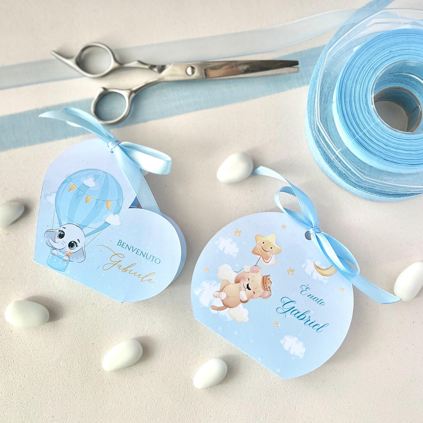 Scatolina porta confetti azzurra con fiocco | Bomboniera nascita o battesimo bimbo personalizzata | Favor box handmade in Italy