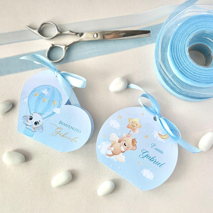 Scatolina porta confetti azzurra con fiocco | Bomboniera nascita o battesimo bimbo personalizzata | Favor box handmade in Italy