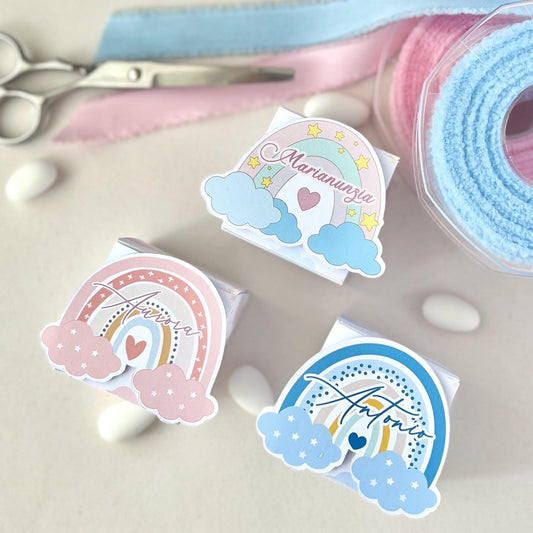 Scatoline porta confetti arcobaleno | Bomboniere nascita bimbo o bimba personalizzate | Favor box handmade in Italy