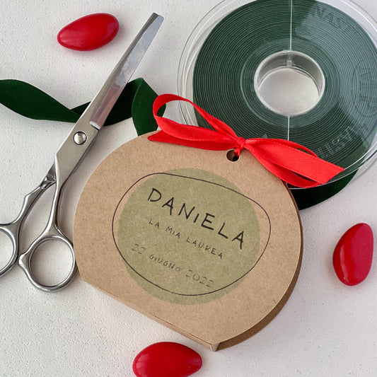 Scatolina Laurea Craft Personalizzata • Portaconfetti 5 Pz • Bomboniera Eco Chic • Carta Avana • Fiocco Rosso • Made in Italy