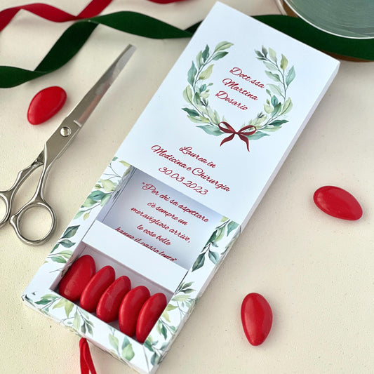 Scatolina Porta confetti Laurea Personalizzata a Cassetto • Corona d’Alloro • Due Scomparti • Bomboniera Elegante • Made in Italy