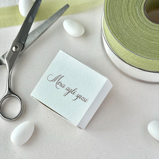 Scatolina Porta Riso/Confetti Avorio Martellato – Personalizzata con Nome & Data – Elegante per Matrimonio