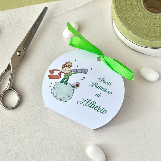 Scatolina Battesimo Personalizzata Tonda – 5x5 cm – Grafica Piccolo Principe