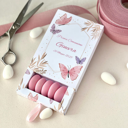 Scatolina Farfalle Rosa con Doppio Scomparto – Prima Comunione / Battesimo – Bomboniera Personalizzata