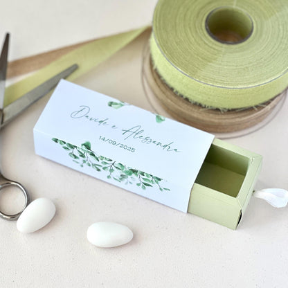 Scatolina Matrimonio Green Sage – 10×3×3 cm Interno in Cartoncino Riciclato Verde Salvia | Personalizzata | Bomboniera Personalizzata
