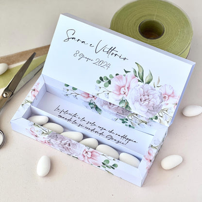 Scatola Matrimonio Deluxe – 15×2×2 cm Con Frase Interna Personalizzata | Perfetta per Confetti + Gadget | Bomboniera Floreale Elegante