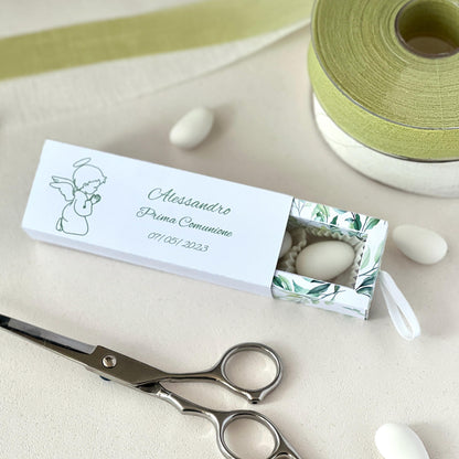 Scatolina Porta Confetti Comunione Personalizzata – Box con Angioletto – Grafica Verde – Bomboniera Bambino
