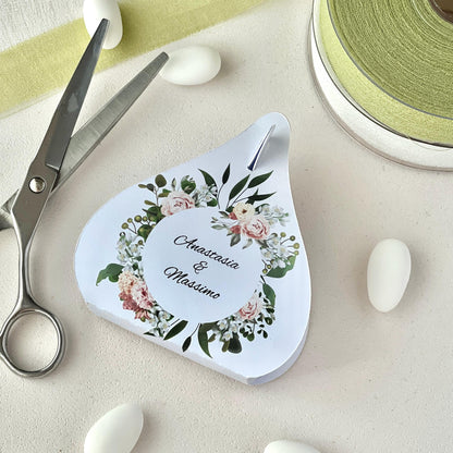 Scatolina Portaconfetti a Goccia – Grafica Floreale Elegante – Personalizzata con Nomi & Data - Bomboniera Matrimonio