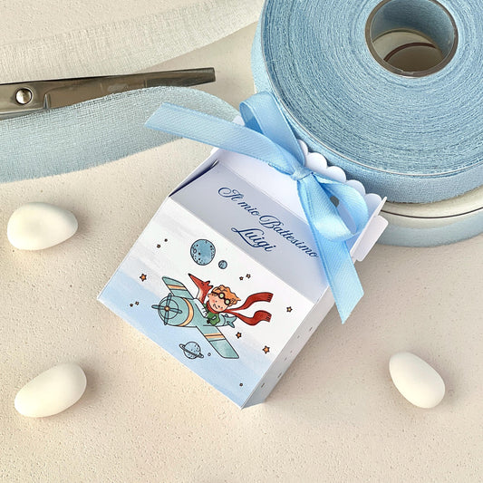 Scatolina Battesimo con Aeroplanino – Personalizzata con Nome & Data – Bomboniera Battesimo - Piccolo Principe