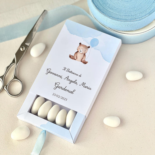 Scatolina Battesimo con Orsetto – Personalizzata Dentro e Fuori – Perfetta per Confetti e Gadget - Bomboniera Battesimo