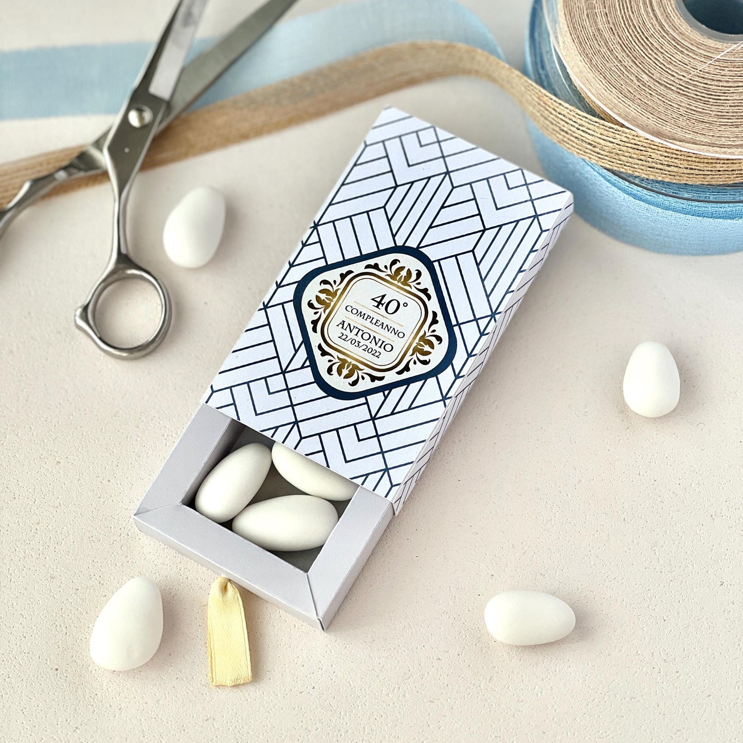 Scatolina a Cassetto Elegante – Tema Luxury Geometrico – Personalizzata per Compleanni, Anniversari ed Eventi