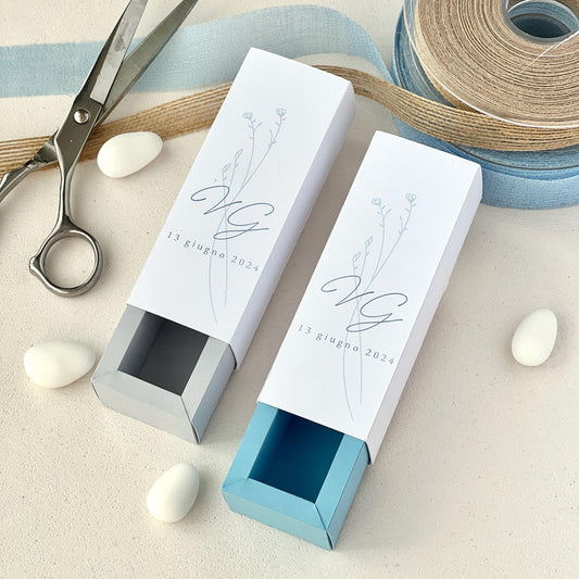 Scatolina Minimal Elegante – Interno Celeste o Grigio Chiaro – Personalizzata per Matrimonio & Eventi - Bomboniera Matrimonio