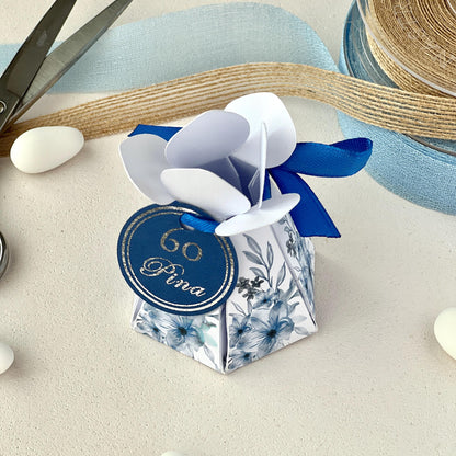 Scatolina Floreale a Fiore – Elegante Blu & Argento – Personalizzata per Compleanni, Anniversari ed Eventi - Bomboniera personalizzata