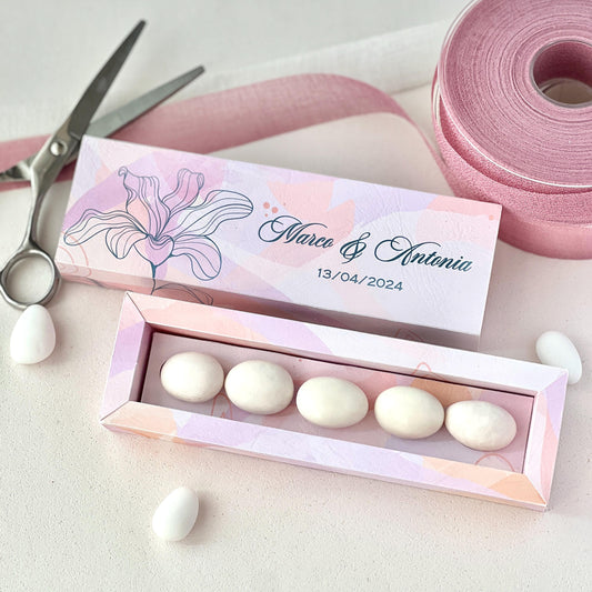 Scatolina Elegante Effetto Pelle – 5 Confetti Tondi – Personalizzata per Matrimonio / Evento - Bomboniera Matrimonio - Carta rilegatura