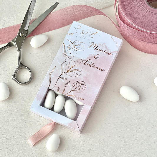 Scatolina Rosa Acquerello Elegante –  Bomboniera Personalizzata – Perfetta per 5/7 Confetti – Matrimonio / Evento
