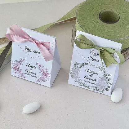 Scatolina Bag Matrimonio – Con Fiocco | 2 Grafiche Disponibili (Rosa & Salvia) | Perfetta per 5/7 Confetti - Bomboniera Matrimonio