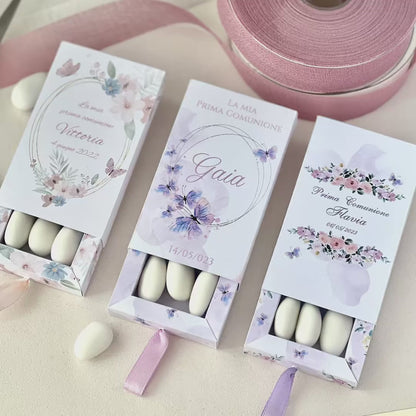 Scatolina Prima Comunione personalizzata – Box con cassetto – 3 grafiche disponibili – Porta confetti elegante - Bomboniera Personalizzata