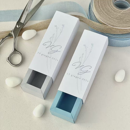 Scatolina Minimal Elegante – Interno Celeste o Grigio Chiaro – Personalizzata per Matrimonio & Eventi - Bomboniera Matrimonio