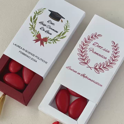 Scatolina Porta Confetti Laurea Personalizzata con Alloro | Bomboniera Laurea Elegante | Box per 5 Confetti | Grafica Dottoressa/Laureando