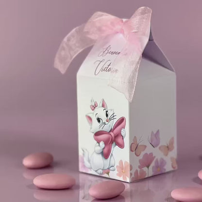 Scatolina porta confetti gattina rosa | Bomboniera nascita o battesimo bimba personalizzata | Favor box handmade in Italy