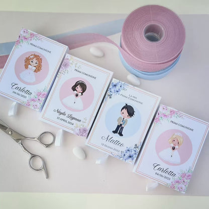 Scatolina Prima Comunione – 4 Grafiche Bimba/Bimbo Personalizzata | Perfetta per 10/15 Confetti o Gadget | Bomboniera Con Immagine Bimbi