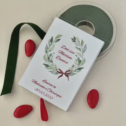 Scatolina Porta confetti Laurea Personalizzata a Cassetto • Corona d’Alloro • Due Scomparti • Bomboniera Elegante • Made in Italy
